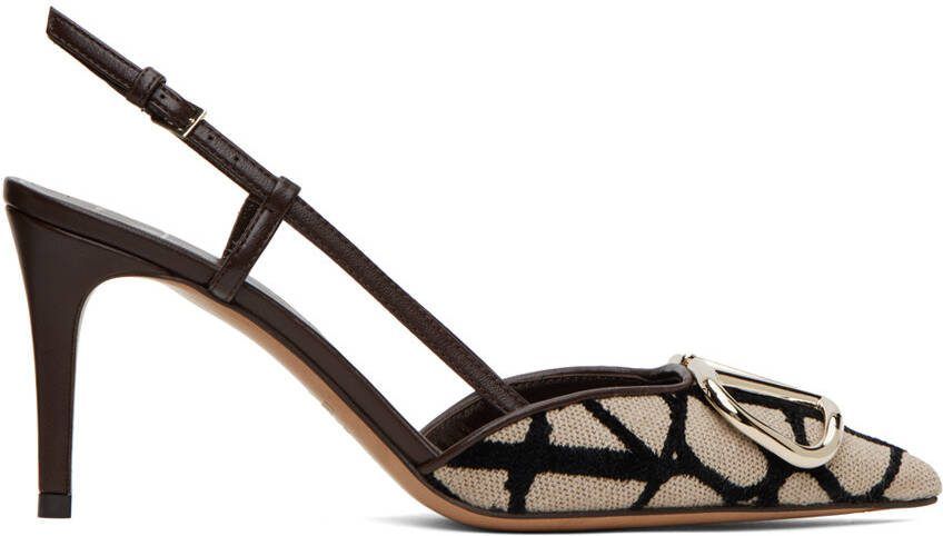 Valentino Garavani Brown  Beige VLogo Heels - Picture 5