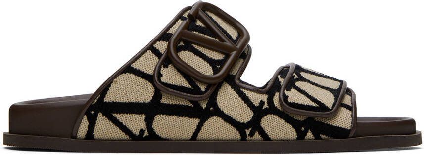 Valentino Garavani Brown  Beige VLogo Iconographe Sandals - Picture 4