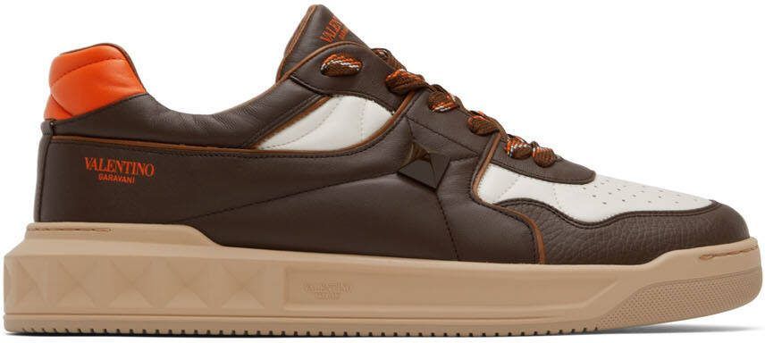 Valentino Garavani Brown  Off-White One Stud Low-Top Sneakers - Picture 4