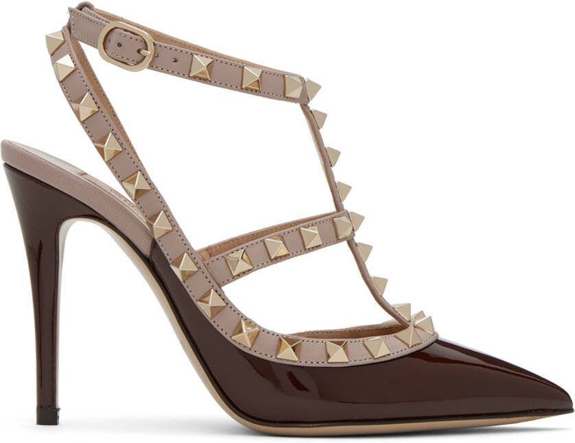 Valentino Garavani Brown Rockstud Caged 100 Heels - Picture 5