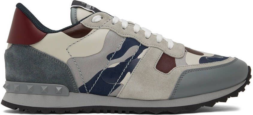 Valentino Garavani Gray  Burgundy Rockrunner Sneakers - Picture 5