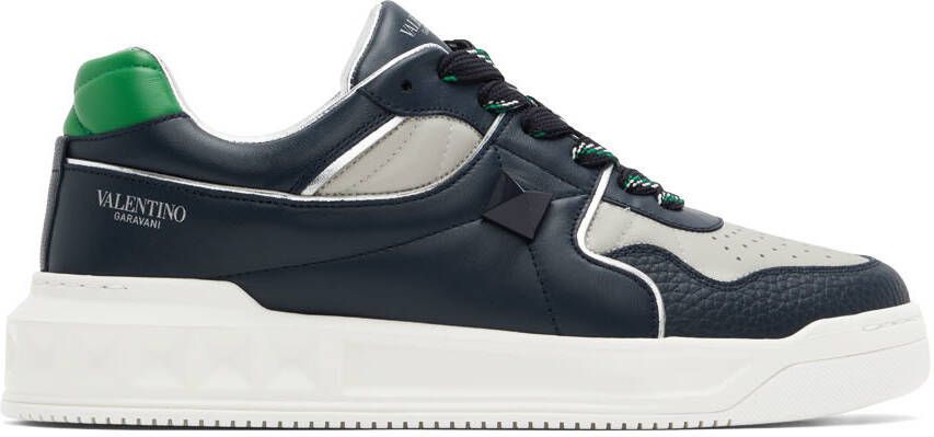 Valentino Garavani Navy  Gray One Stud Sneakers - Picture 5