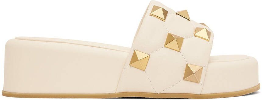 Valentino Garavani Off-White Roman Stud Slide Sandals - Picture 5