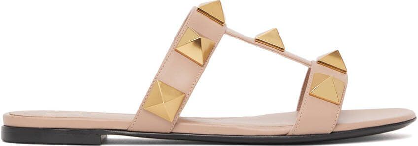 Valentino Garavani Pink Roman Stud Flat Slide Sandals - Picture 5