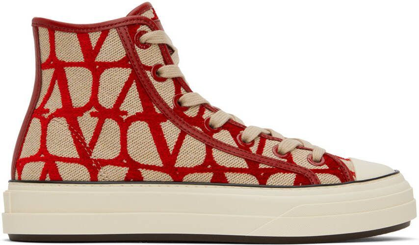 Valentino Garavani Red  Beige Iconographe Totaloop Sneakers - Picture 5