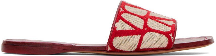 Valentino Garavani Red  Beige Logo Slides