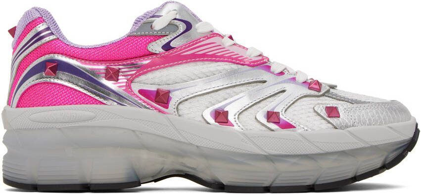 Valentino Garavani Silver  Pink Studded Sneakers