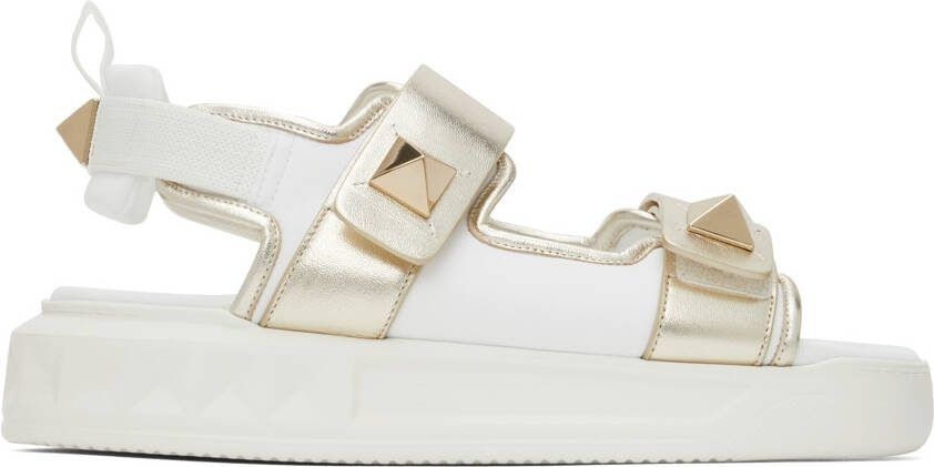Valentino Garavani Silver  White Velcro Sandals