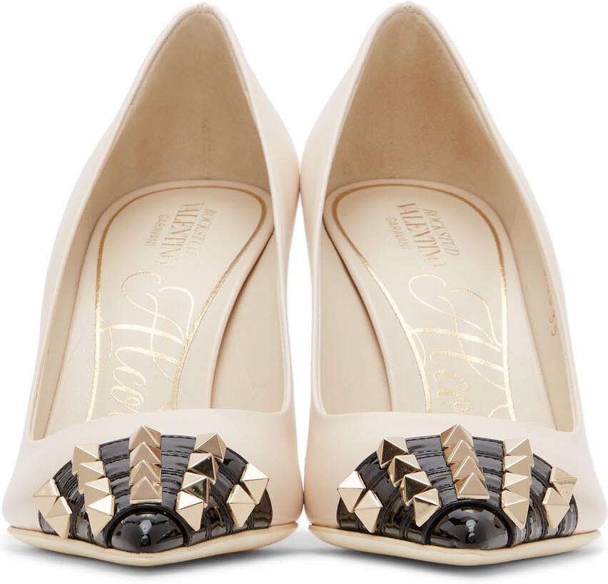 Valentino Garavani Beige  Black Rockstud Alcove Heels - Picture 2