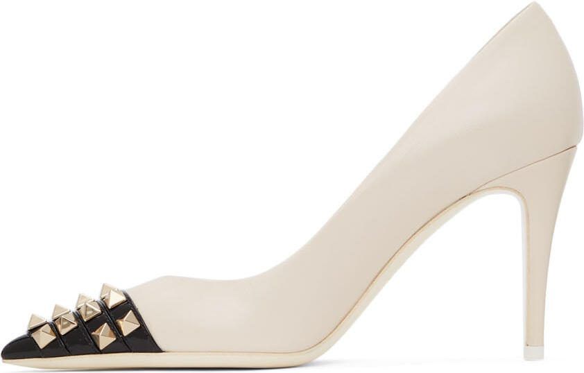 Valentino Garavani Beige  Black Rockstud Alcove Heels - Picture 3