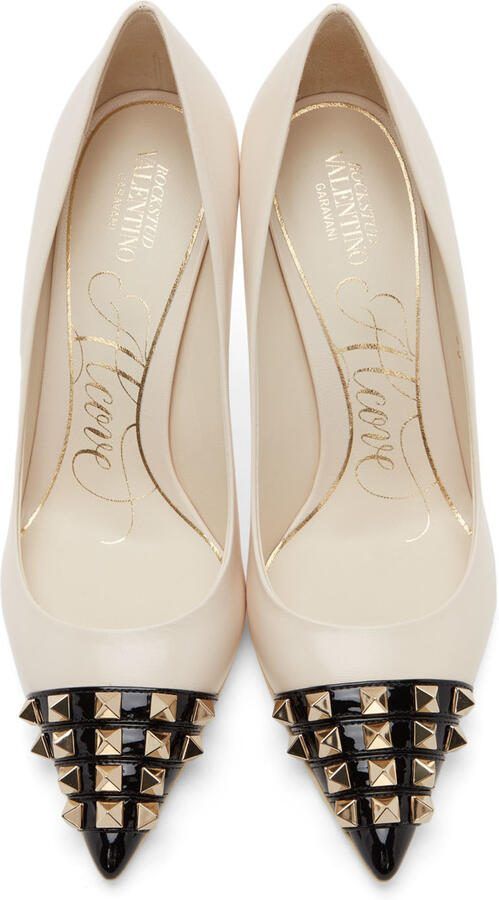 Valentino Garavani Beige  Black Rockstud Alcove Heels - Picture 4