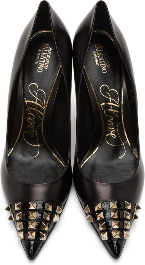 Valentino Garavani Black  Gold Alcove Stud Toe Heels - Picture 3