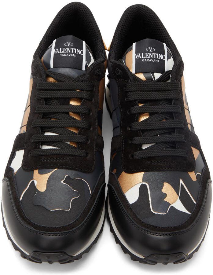 Valentino Garavani Black  Gold Camouflage Rockrunner Sneakers