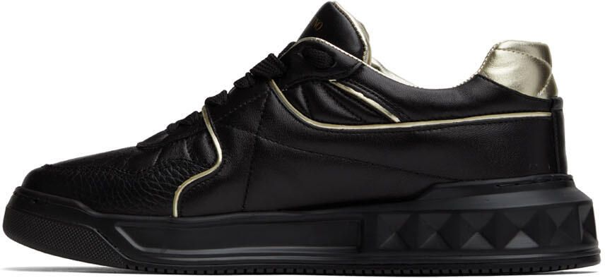 Valentino Garavani Black  Gold One Stud Low-Top Sneakers - Picture 3