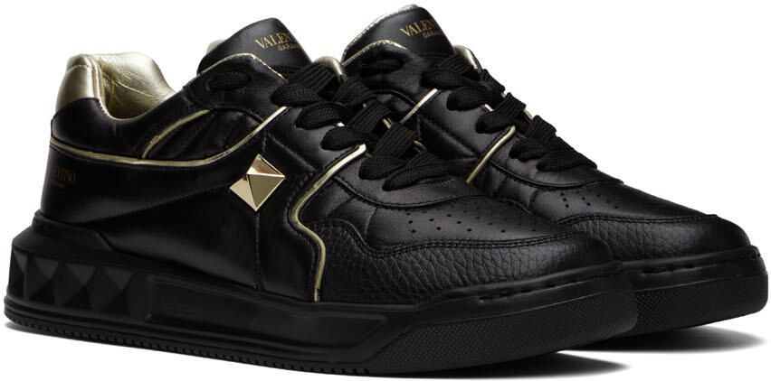 Valentino Garavani Black  Gold One Stud Low-Top Sneakers - Picture 2