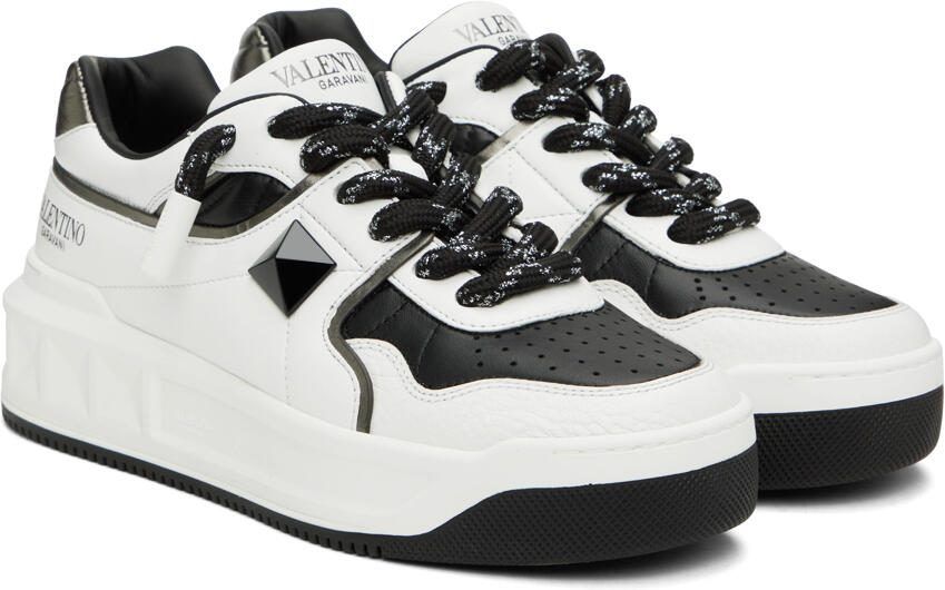 Valentino Garavani Black  White One Stud Sneakers - Picture 2