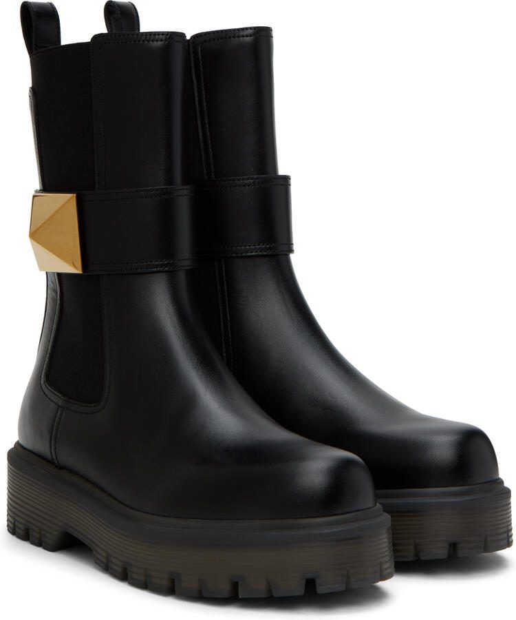 Valentino Garavani Black One Stud Beatle Ankle Boots - Picture 3