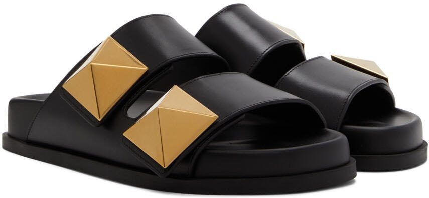 Valentino Garavani Black One Stud Flat Sandals - Picture 2