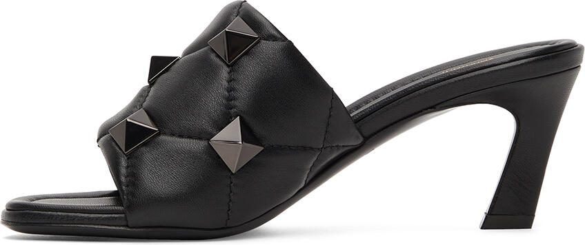 Valentino Garavani Black Quilted Roman Stud Heeled Sandals - Picture 4