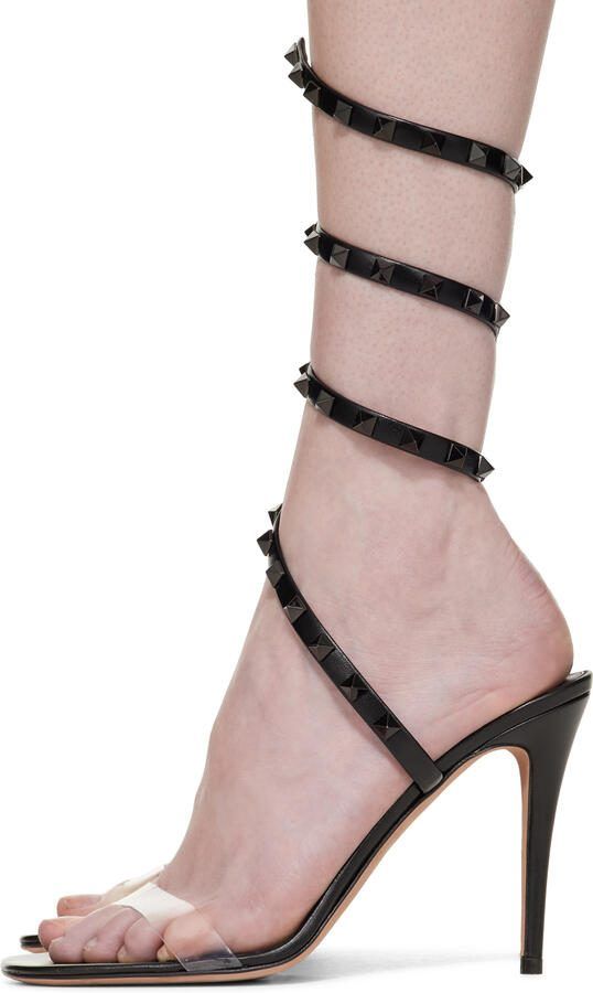 Valentino Garavani Black Rockstud Heeled Sandals - Picture 3