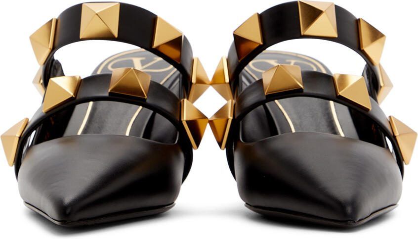 Valentino Garavani Black Roman Rockstud Strap Heels - Picture 3