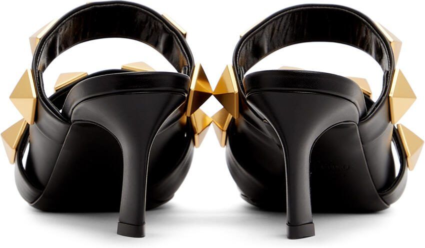 Valentino Garavani Black Roman Rockstud Strap Heels - Picture 2