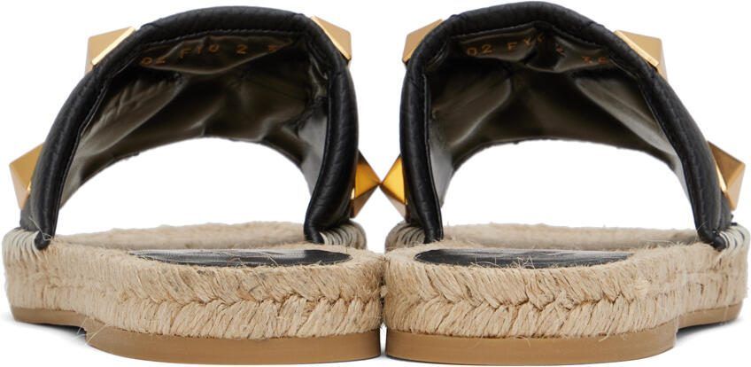 Valentino Garavani Black Roman Stud Flat Sandals