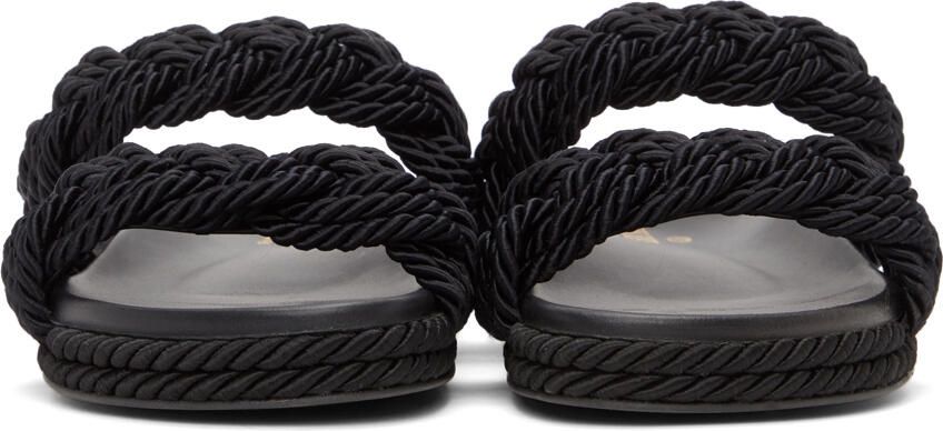 Valentino Garavani Black Rope Rockstud Flat Sandals - Picture 3