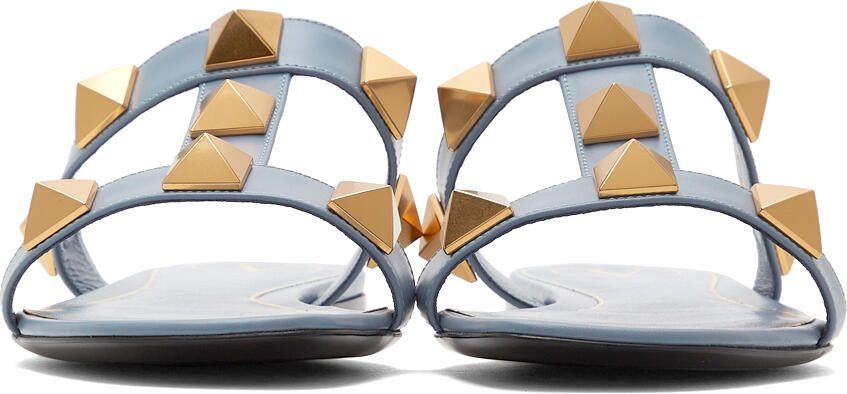 Valentino Garavani Blue Roman Stud Flat Slide Sandals - Picture 2