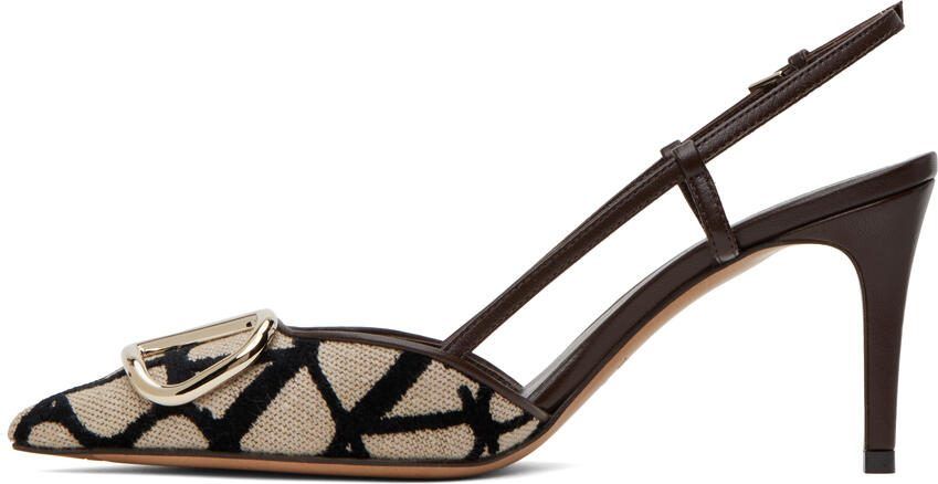 Valentino Garavani Brown  Beige VLogo Heels - Picture 3