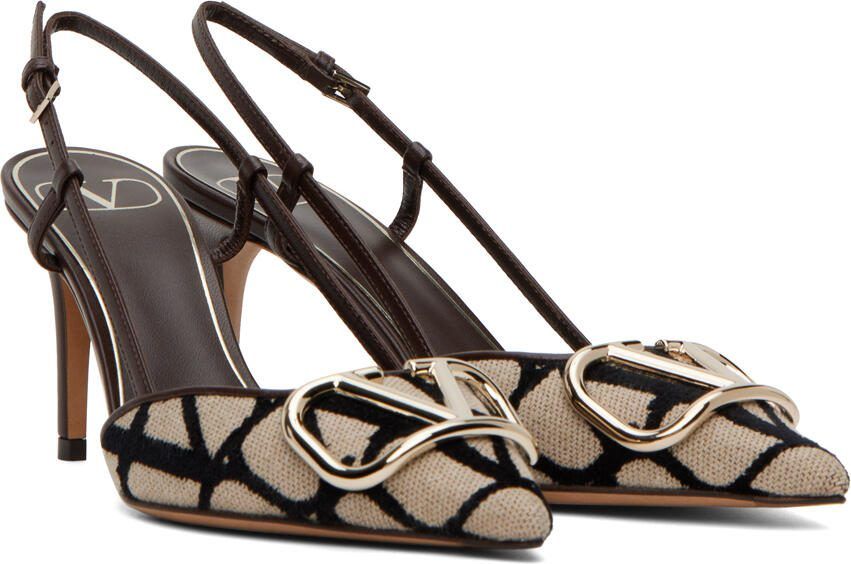 Valentino Garavani Brown  Beige VLogo Heels - Picture 2