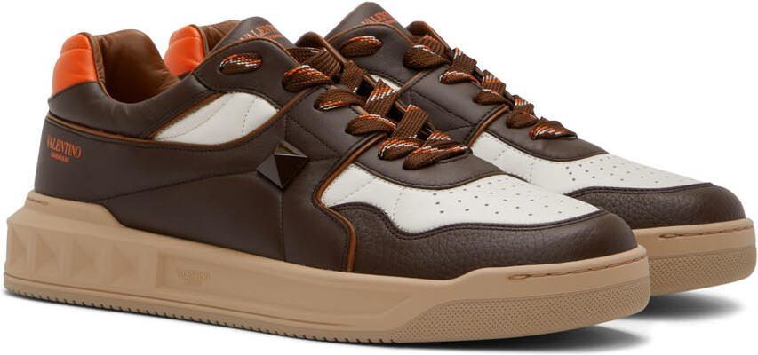 Valentino Garavani Brown  Off-White One Stud Low-Top Sneakers - Picture 2