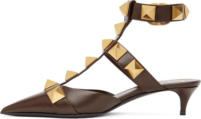 Valentino Garavani Brown Medium Roman Stud Heels - Picture 4