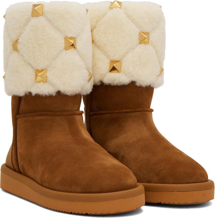 Valentino Garavani Brown Roman Stud Ankle Boots