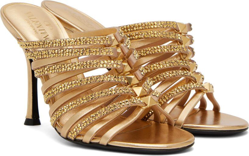 Valentino Garavani Gold Rockstud Strappy 100 Heeled Sandals - Picture 2