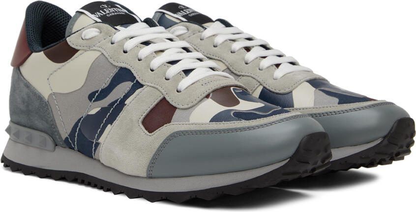 Valentino Garavani Gray  Burgundy Rockrunner Sneakers - Picture 2