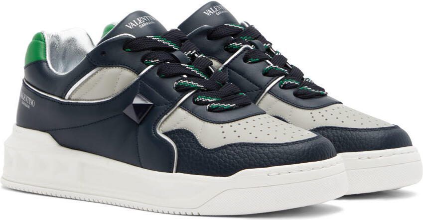 Valentino Garavani Navy  Gray One Stud Sneakers - Picture 2