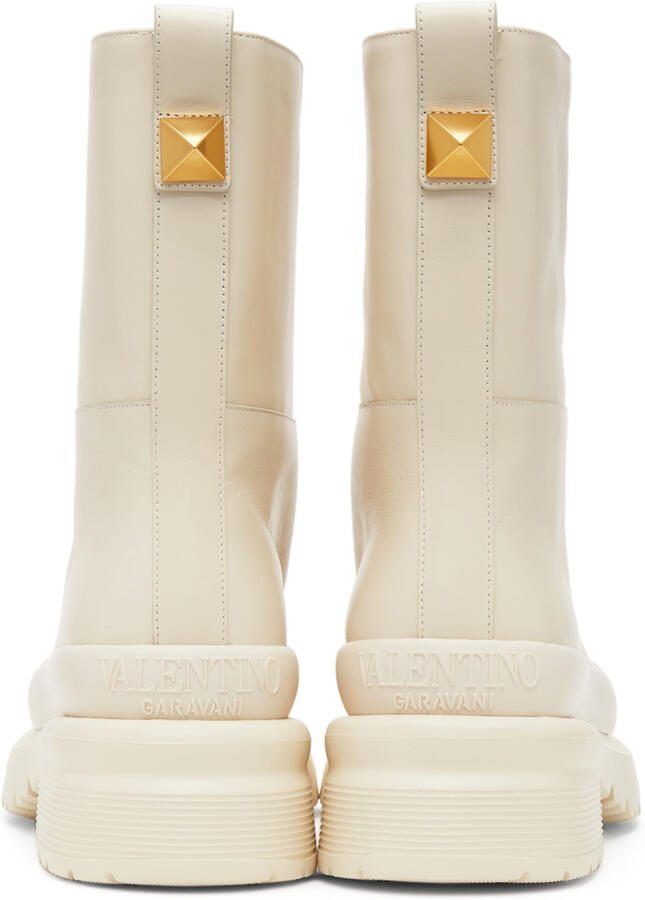 Valentino Garavani Off-White Roman Stud Ankle Boots - Picture 3