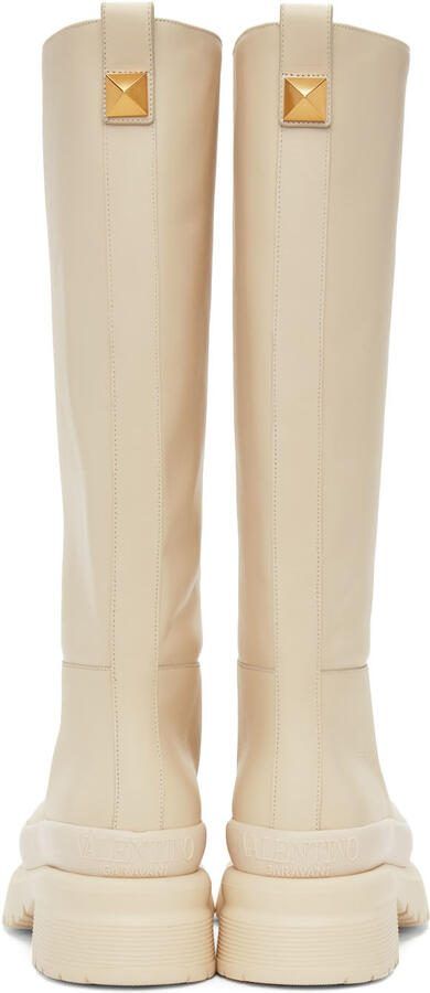 Valentino Garavani Off-White Roman Stud Boots - Picture 3