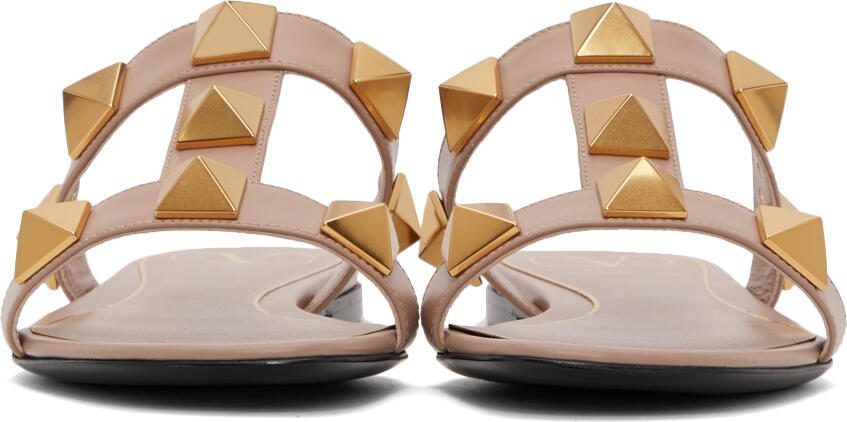 Valentino Garavani Pink Roman Stud Flat Slide Sandals - Picture 3