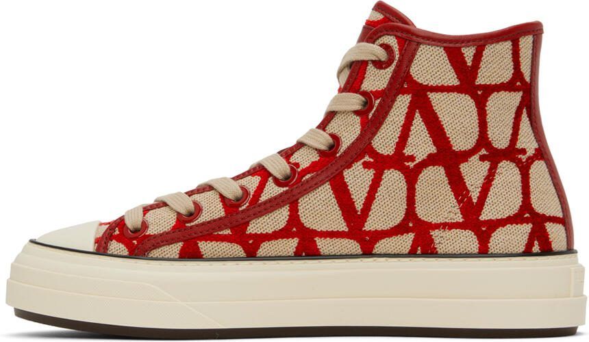 Valentino Garavani Red  Beige Iconographe Totaloop Sneakers - Picture 3