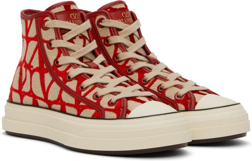 Valentino Garavani Red  Beige Iconographe Totaloop Sneakers - Picture 2