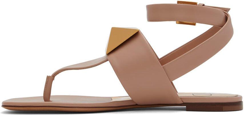Valentino Garavani Taupe One Stud Flat Sandals - Picture 3