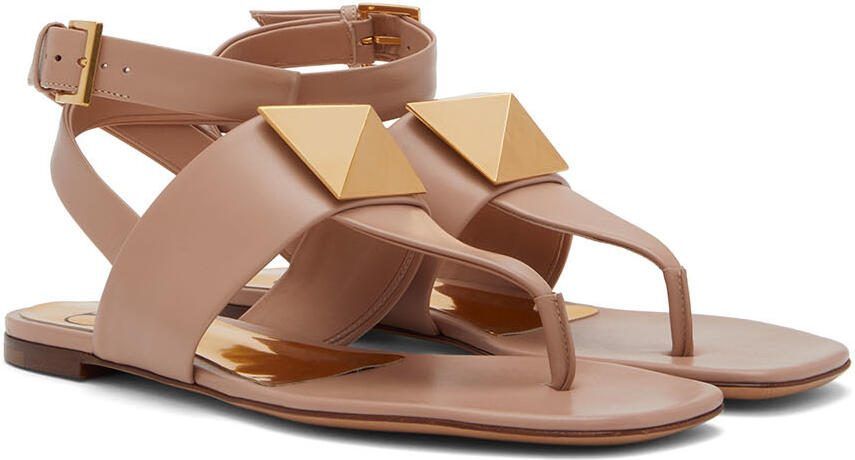 Valentino Garavani Taupe One Stud Flat Sandals - Picture 2