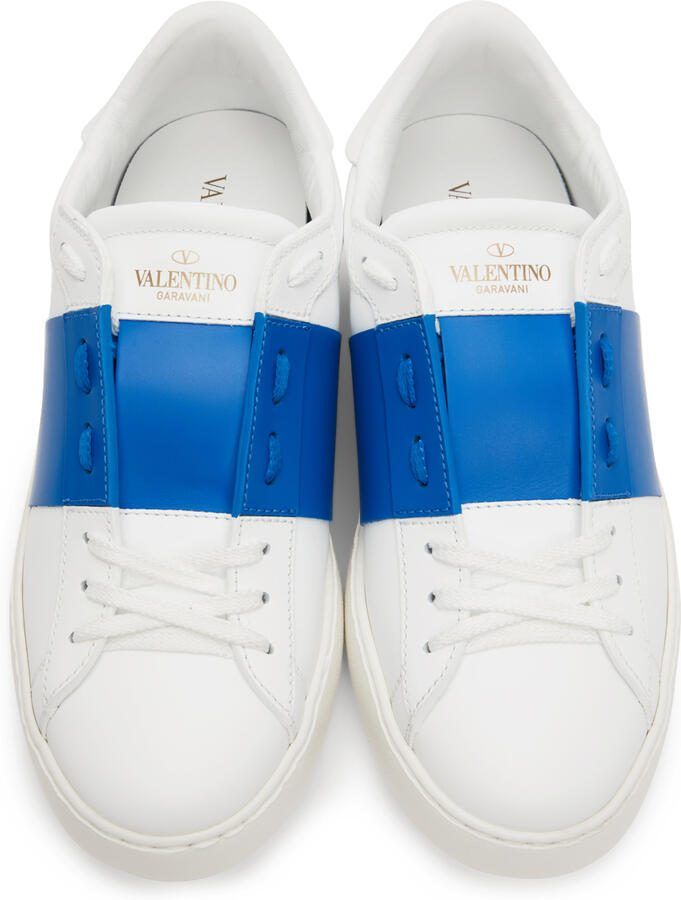 Valentino Garavani White  Blue Calfskin Open Sneakers