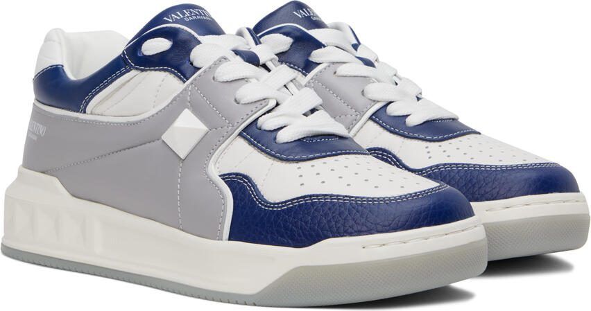 Valentino Garavani White  Blue One Stud Sneakers - Picture 2