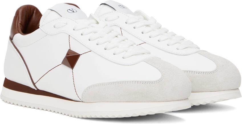 Valentino Garavani White  Brown Stud Around Sneakers - Picture 2