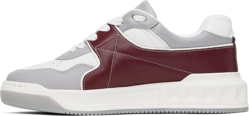 Valentino Garavani White  Burgundy One Stud Sneakers - Picture 3