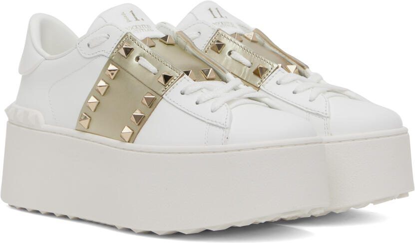 Valentino Garavani White  Gold Rockstud Untitled Sneakers - Picture 3