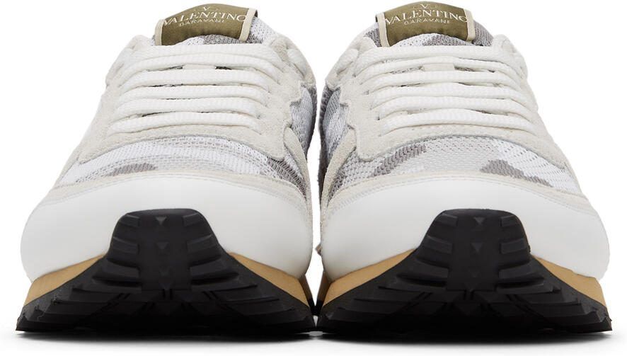 Valentino Garavani White  Grey Camo Mesh Rockrunner Sneakers - Picture 3